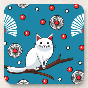 Zoete Witte Kat Japanse Stijl Bier Onderzetter