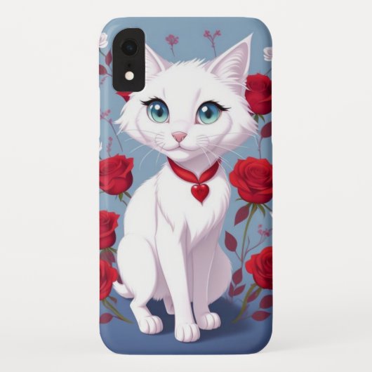 Zoete Witte Kat & Rozen Beschermende Hoes voor Tel (Achterkant)