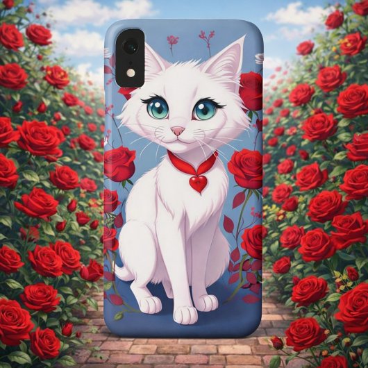 Zoete Witte Kat & Rozen Beschermende Hoes voor Tel