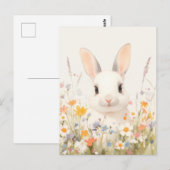 Zoete Witte Konijn in Lentewijdveld Briefkaart (Voorkant / Achterkant)