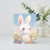 Zoete Witte Konijn in Pastelweide Briefkaart (Staand voorkant)