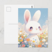 Zoete Witte Konijn in Pastelweide Briefkaart (Voorkant / Achterkant)
