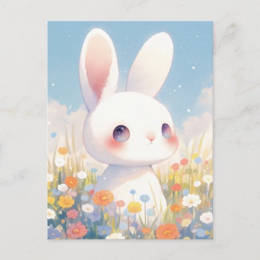 Zoete Witte Konijn in Pastelweide Briefkaart (Voorkant)