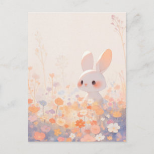 Zoete Witte Konijn in Pastelweide Briefkaart