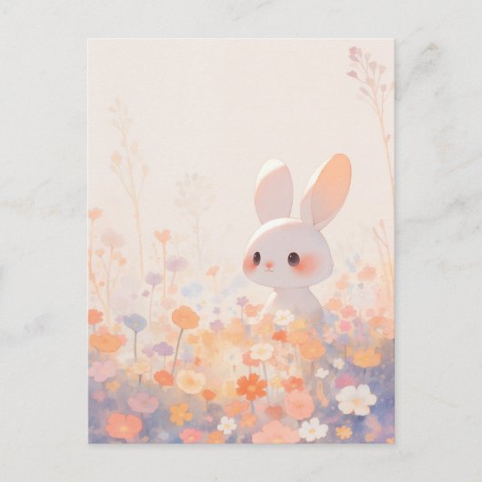 Zoete Witte Konijn in Pastelweide Briefkaart (Voorkant)