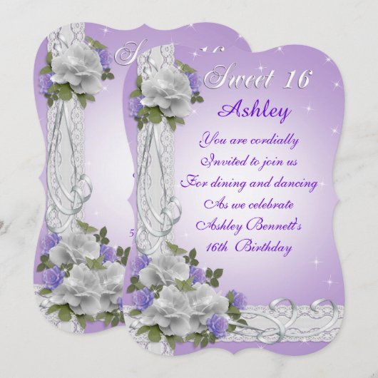 Zoete witte rozen van 16 partijen kaart (Voorkant / Achterkant)