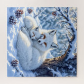 Zoete Witte Vossen in de Sneeuw Legpuzzel (Horizontaal)