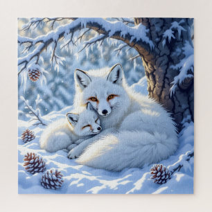 Zoete Witte Vossen in de Sneeuw Legpuzzel