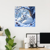 Zoete Witte Vossen in de Sneeuw Poster (Thuiskantoor)