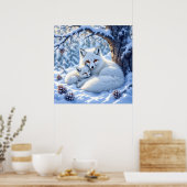 Zoete Witte Vossen in de Sneeuw Poster (Keuken)