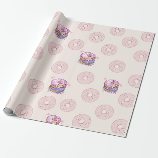Zoete woestijn zoete donuts illustratiepatroon  cadeaupapier (Uitgerold)