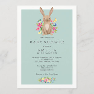 Zoete Woodland Konijn Baby Shower Uitnodiging