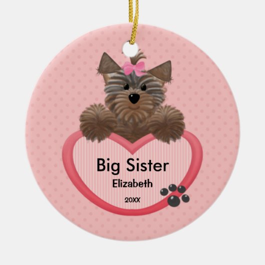 Zoete Yorkie Oudere Zus Kerst Ornament (Voorkant)