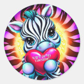 Zoete Zebra Valentijn Ronde Sticker (Voorkant)
