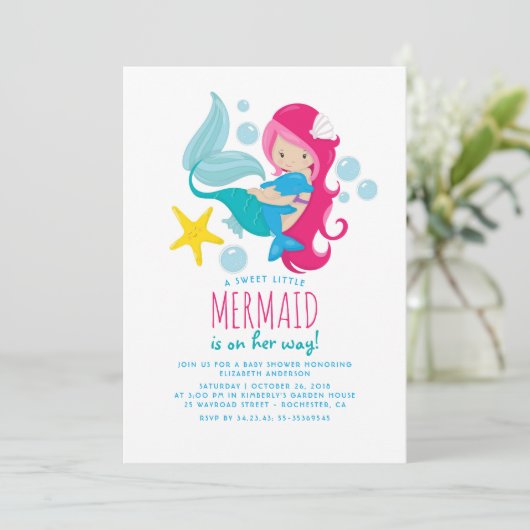 Zoete Zeemeermin Baby Shower Kaart (Staand voorkant)
