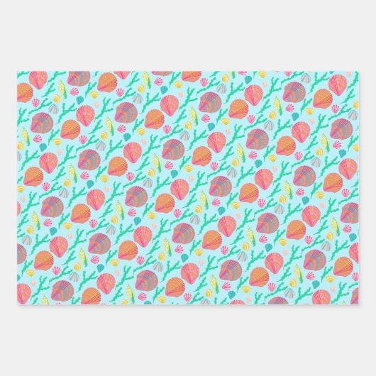 Zoete zeeschelpen  Aqua Pattern Beachy Inpakpapier Vel (Voorkant 2)