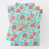 Zoete zeeschelpen  Aqua Pattern Beachy Inpakpapier Vel (In situ)