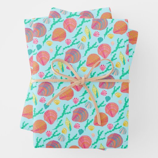 Zoete zeeschelpen  Aqua Pattern Beachy Inpakpapier Vel (In situ)