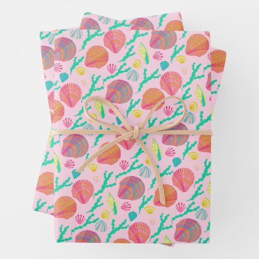 Zoete zeeschelpen  roze patroon inpakpapier vel (In situ)