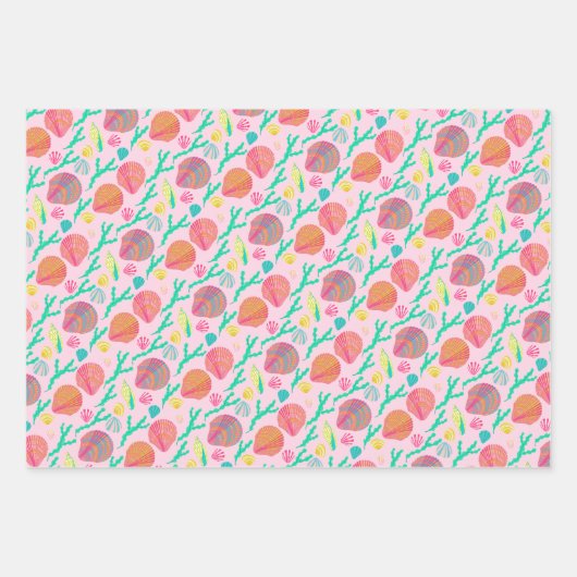 Zoete zeeschelpen  roze patroon inpakpapier vel (Voorkant)