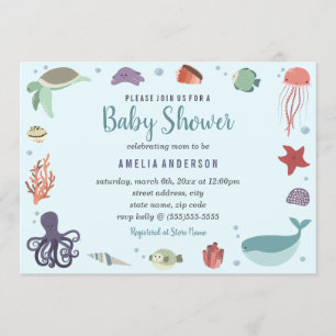 Zoete Zeewezens Koraalblauwe Baby Shower Kaart