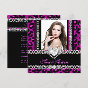 Zoete Zestien 16 Feest Roze Luipaard Diamant Kaart