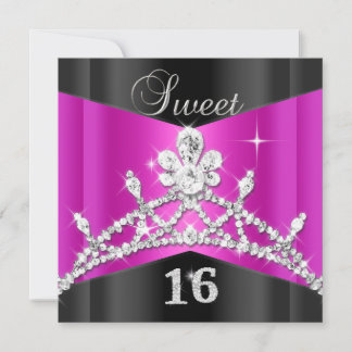 Zoete Zestien 16 Heet Roze Zwart Zilveren Tiara Kaart