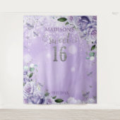 Zoete Zestien 16 Paarse Bloemen Vlinders Foto Wandkleed (Voorkant)