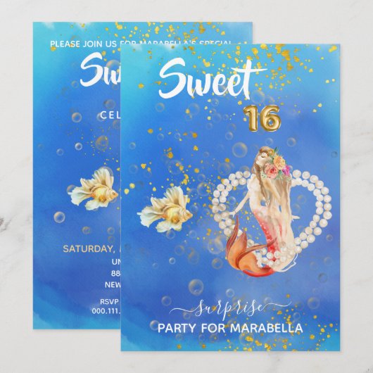 ** ZOETE ZESTIEN 16 Pearl Heart Zeemeermin Verjaar Kaart (Voorkant / Achterkant)