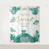 Zoete Zestien Achtergrond Vlinder Groene Jurk Wandkleed (Voorkant)