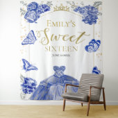 Zoete Zestien Achtergrond Vlinder Koninklijke Blau Wandkleed (In situ)