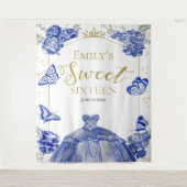 Zoete Zestien Achtergrond Vlinder Koninklijke Blau Wandkleed (Voorkant)