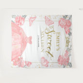 Zoete Zestien Achtergrond Vlinder Roze Jurk Bloeme Wandkleed (Voorkant (horizontaal))