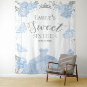 Zoete Zestien Achtergrond Vlinder Stoffig Blauw Ju Wandkleed (In situ)