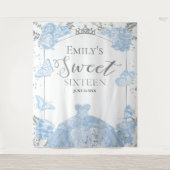 Zoete Zestien Achtergrond Vlinder Stoffig Blauw Ju Wandkleed (Voorkant)