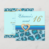 Zoete zestien blauwe luipaard juweel hart verjaard kaart (Voorkant / Achterkant)