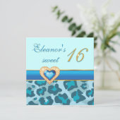 Zoete zestien blauwe luipaard juweel hart verjaard kaart (Staand voorkant)
