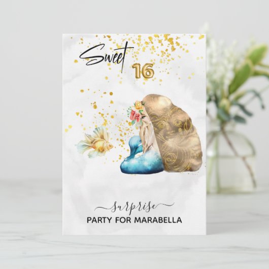 *~* ZOETE ZESTIEN Blauwe Zeemeermin Bloemen 16 Ver Kaart (Staand voorkant)