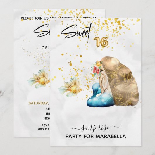 *~* ZOETE ZESTIEN Blauwe Zeemeermin Bloemen 16 Ver Kaart (Voorkant / Achterkant)