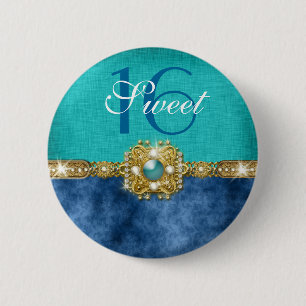 " zoete zestien " blauwgroen blauw 16 - jarig ronde button 5,7 cm