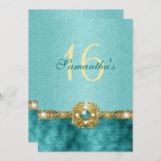 "zoete zestien" blauwgroen goud 16 jaar kaart (Voorkant / Achterkant)