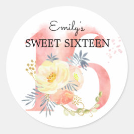 Zoete Zestien Blush Roze Bloem Nummer 16 Aangepast Ronde Sticker