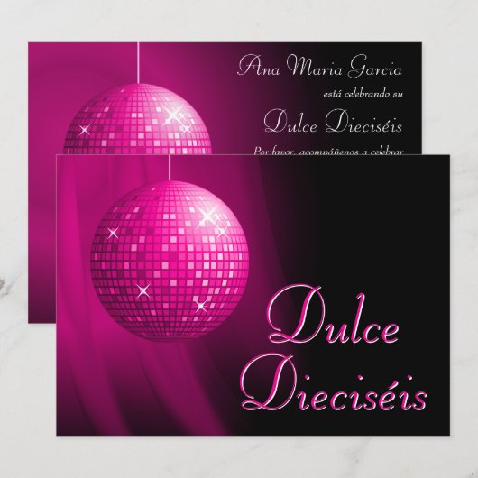 Zoete Zestien Disco Bal Roze Feest Kaart (Voorkant / Achterkant)