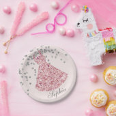 Zoete Zestien Elegante Roze Sparkle Jurk Modern Papieren Bordje (Feest)