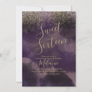 Zoete Zestien Faux Glitter Paars Goud Verjaardag  Kaart