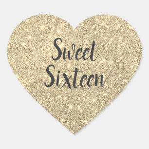 Zoete Zestien Faux Gold Glitter Hart Sticker