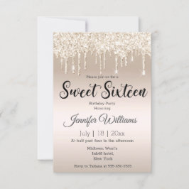 zoete zestien glitterchampagne voor gouddruppels kaart