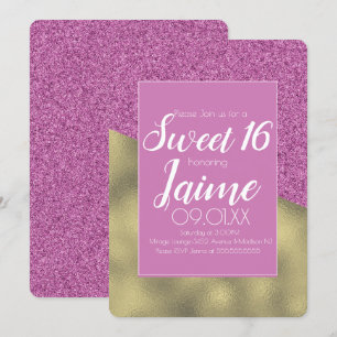 Zoete Zestien Gouden en Glitter Regenboog Uitnodig Kaart