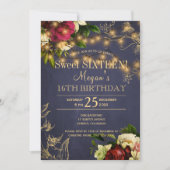 Zoete zestien gouden lichten bloemenwinter rustiek kaart (Voorkant)