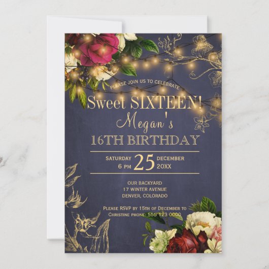 Zoete zestien gouden lichten bloemenwinter rustiek kaart (Voorkant)